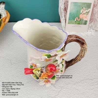 Bình Cắm Hoa Đắp Nổi Chim Hoa - Hàng Thủ Công Cao Cấp